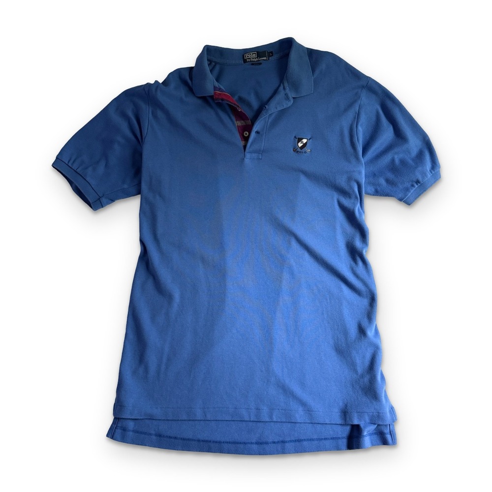 Polo Ralph Lauren Vintage Golf Crest Polo Shirt Blue Large Fit XL Plaid Placket